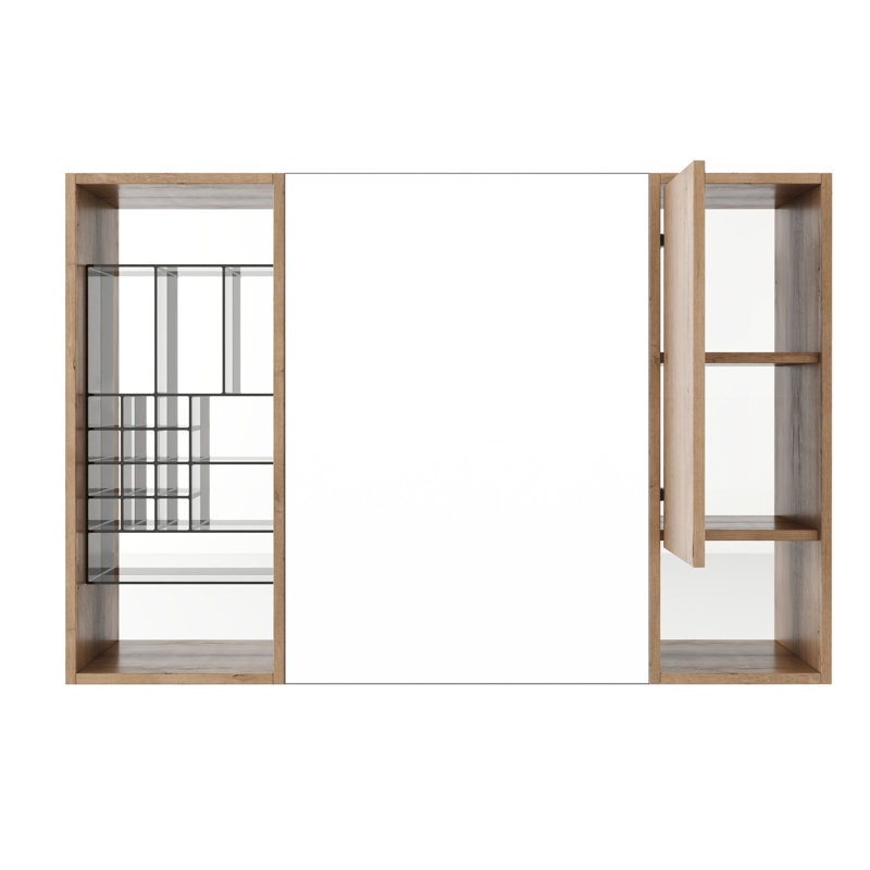 Armoire de toilette 41,4 po avec rangement, armoire à pharmacie murale avec porte miroir, tablettes en verre réglables, contreplaqué