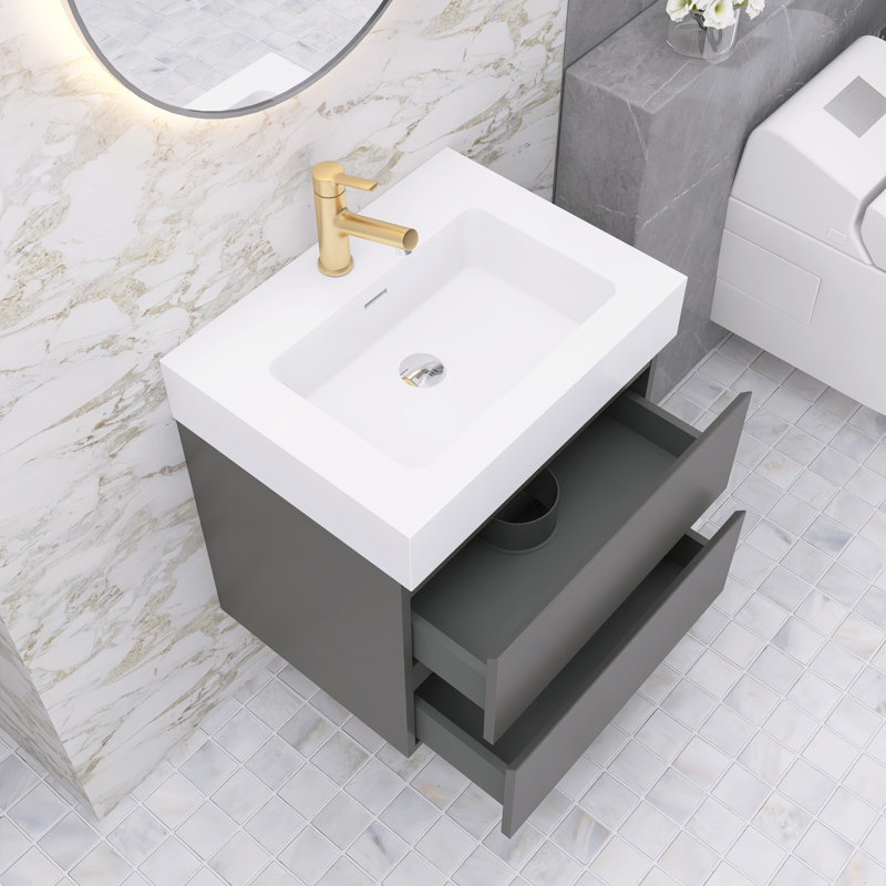 Ensemble de meuble-lavabo simple 24 po Najea, Gris clair, Blanc