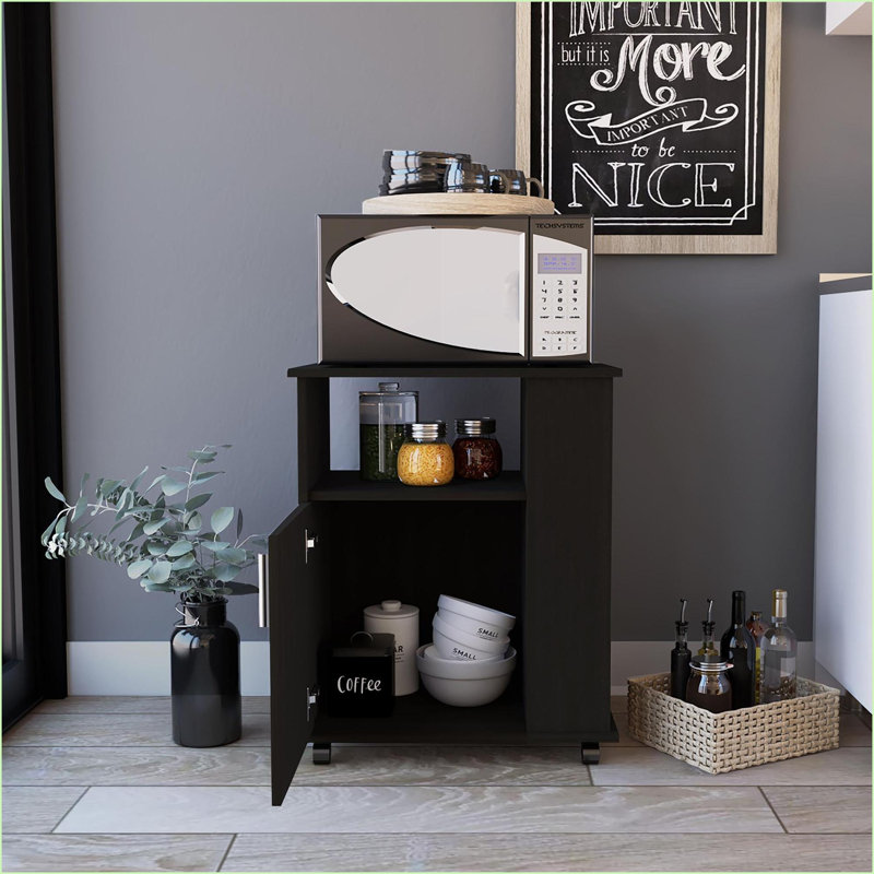 Armoire à micro-ondes avec roulettes verrouillables 5 tablettes, bois manufacturé wengé moderne | Wengé | Panneau de particules