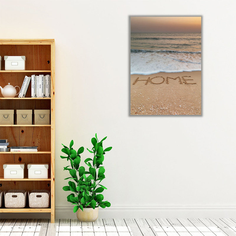 «Word Home Écrit sur la plage», reproduction d'art sur toile, H 24 po x l 18 po