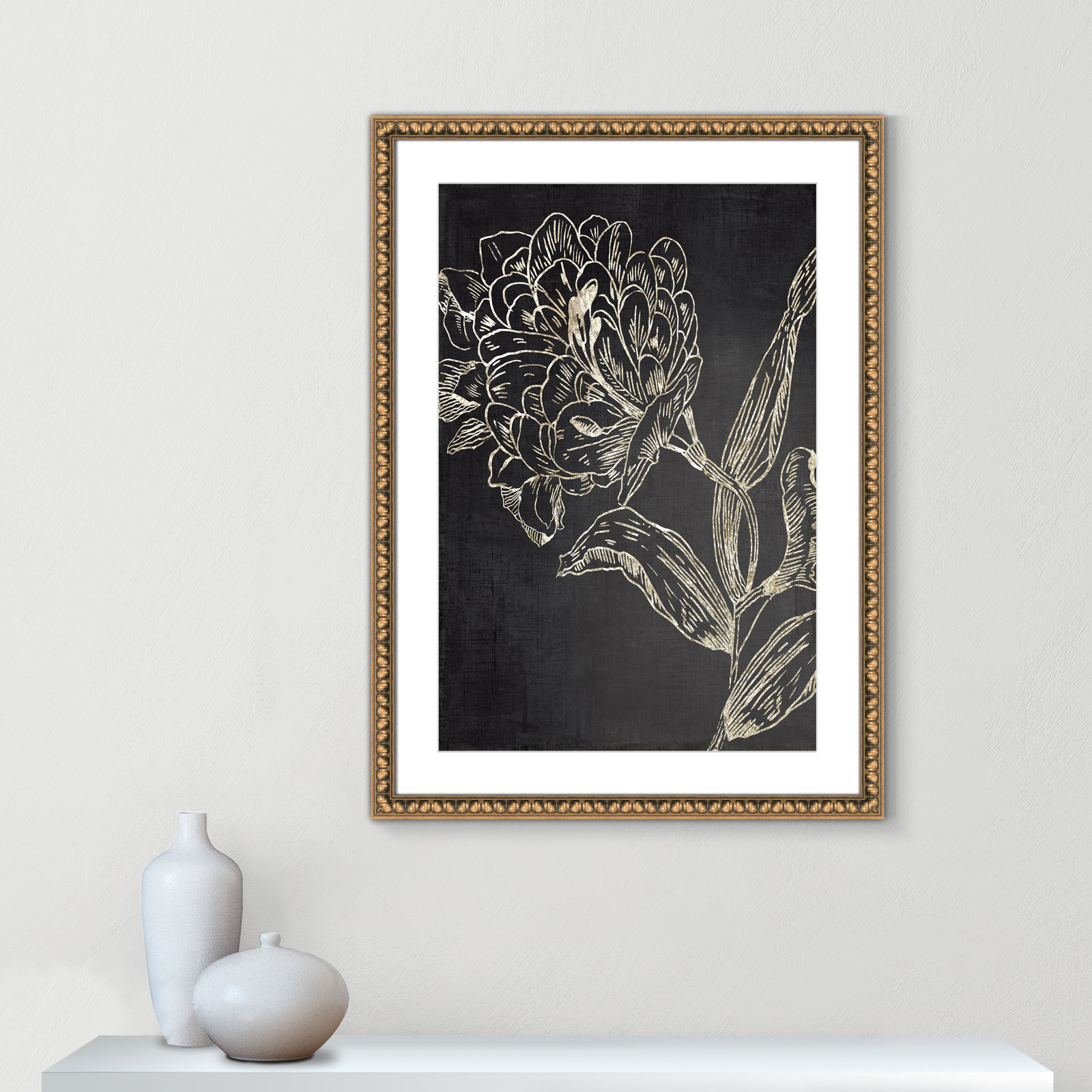 Clarendon "Golden Flower Folklore II" Print, 36.5" H x 26.5" W, Gold Bead