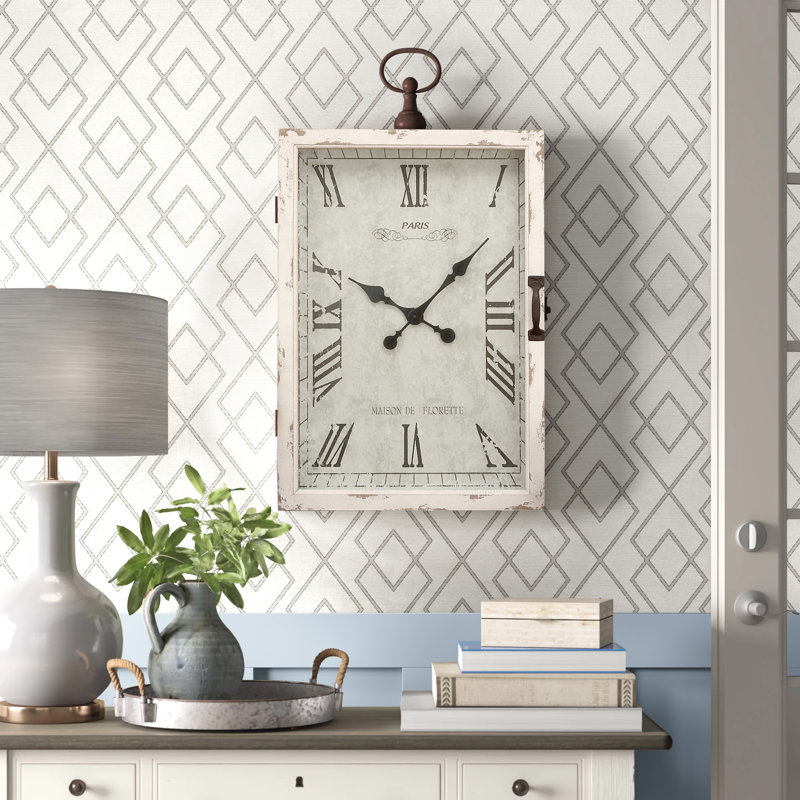 34" White Distressed Wood Pocket Watch Style Wall Clock
