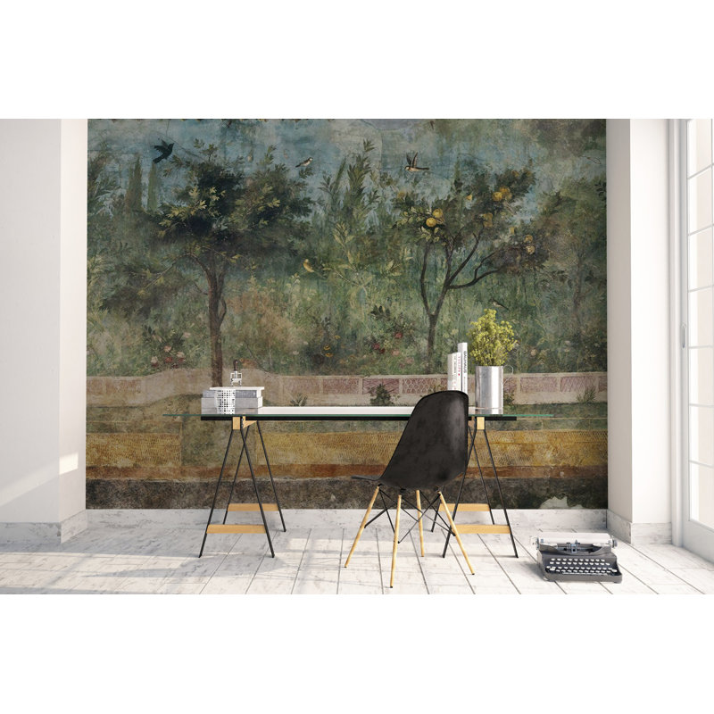 Vintage Forest Lemon Trees Natural Removable Wallpaper, 9" L x 15" W