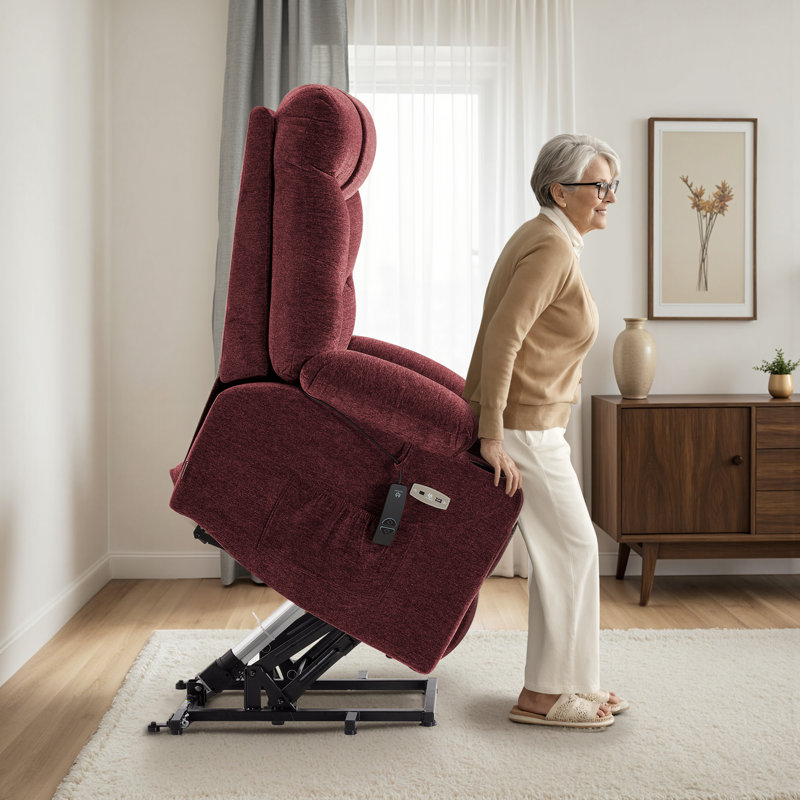 350lbs Power Lift Recliner with Extended Footrest, Cup Holder and USB Type C Charger, Burgundy