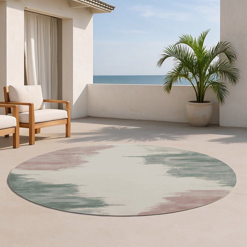Watercolor Gray Indoor and Outdoor Area Rug, Round 5'