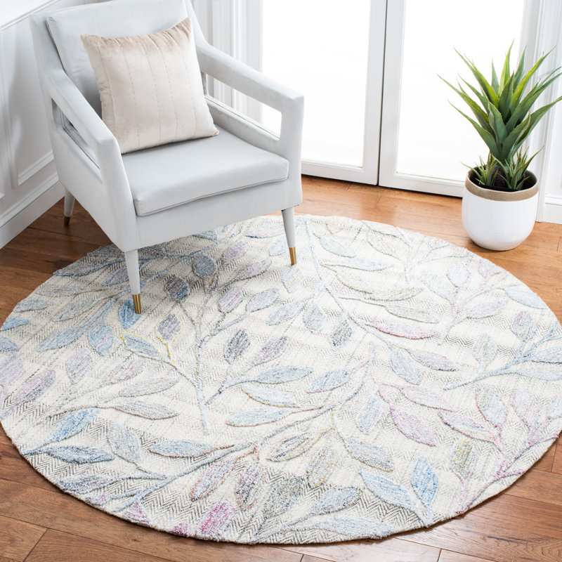 Basham Floral Hand Tufted Purple/Blue Area Rug, Round 6'