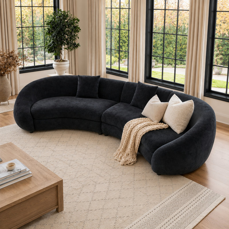 Canapé modulaire courbé de 126 po, Polyester noir