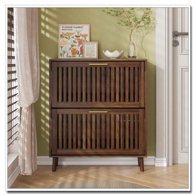 31.5-inch walnut shoe storage cabinet, 36.4" H x 36.4" W x 9.5" D
