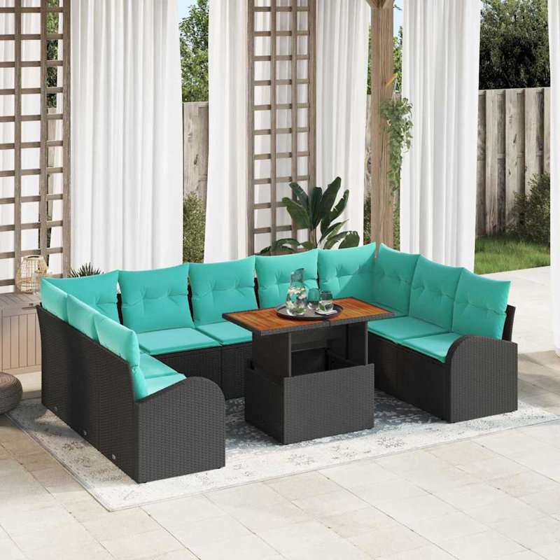  Ensemble de canapé de jardin manuel 10 pièces noir et bleu 100 x 55 x 73 cm