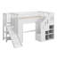Wooden Mid Loft Bed with Slide Storage Stairs and LED Single Size Solid Pine and MDF 1-Piece Children's Bed White - Magic Castle Design with Corner Stairs