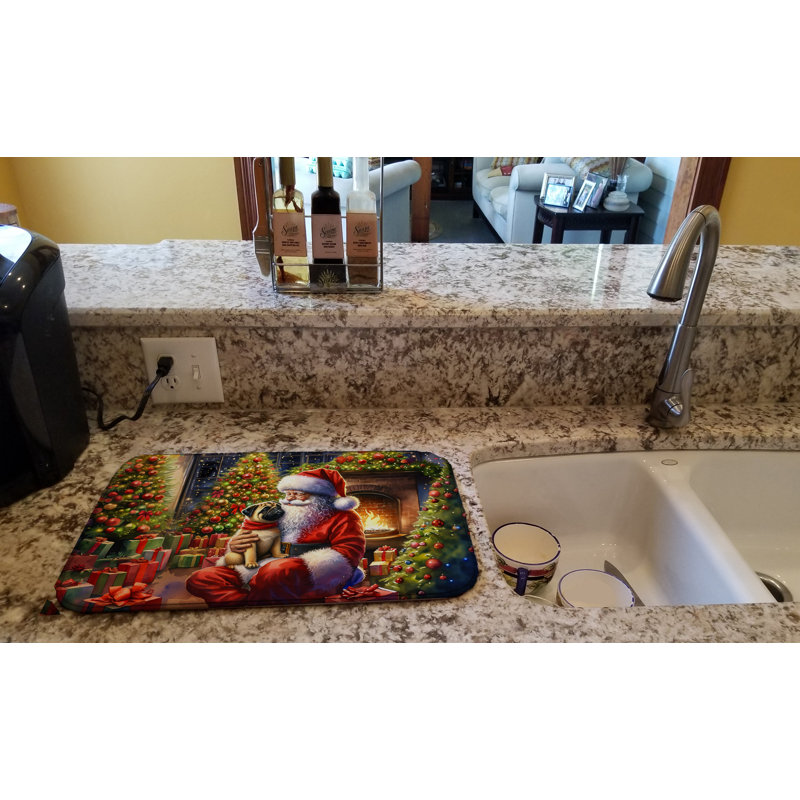 Fawn Pug and Santa Claus Dish Drying Mat