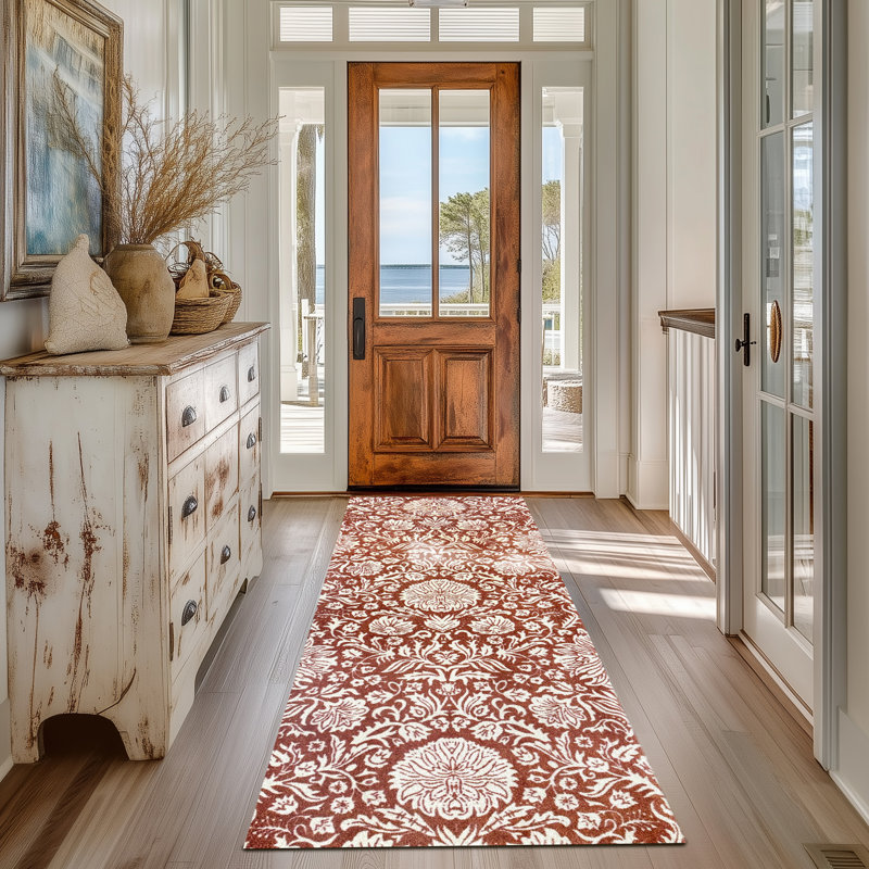 Tapis de couloir une pièce, L 75 po x L 28 po, Orange; brun clair