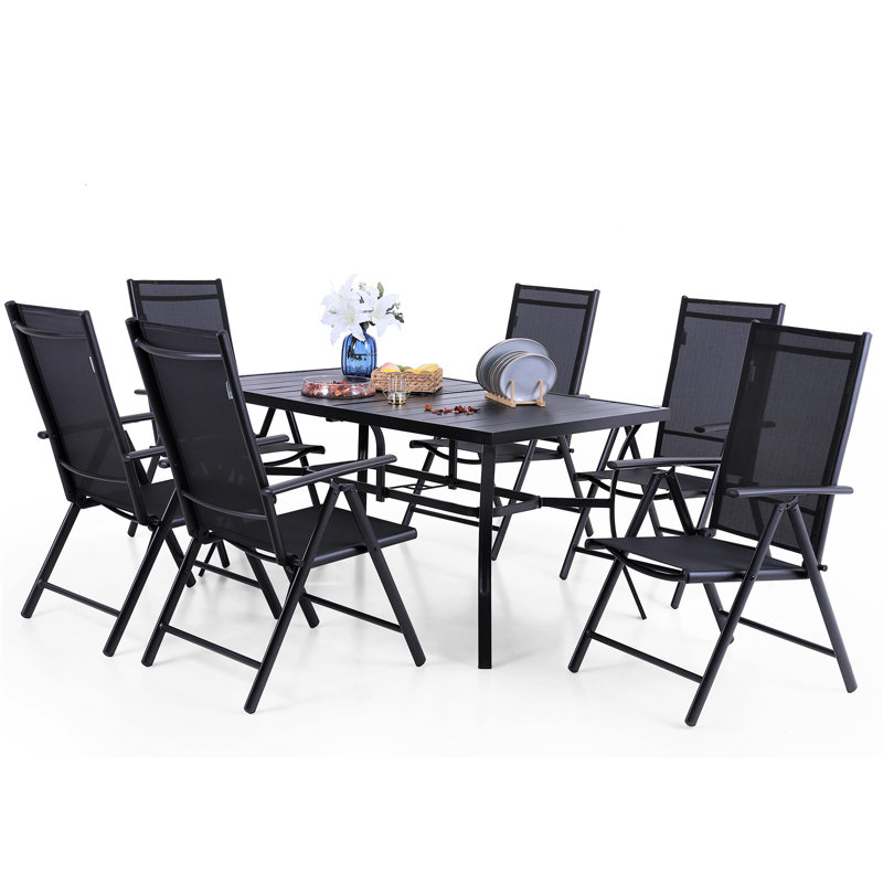 6 - Person Patio Dining Set with Rectangular Table, Vertical, Black
