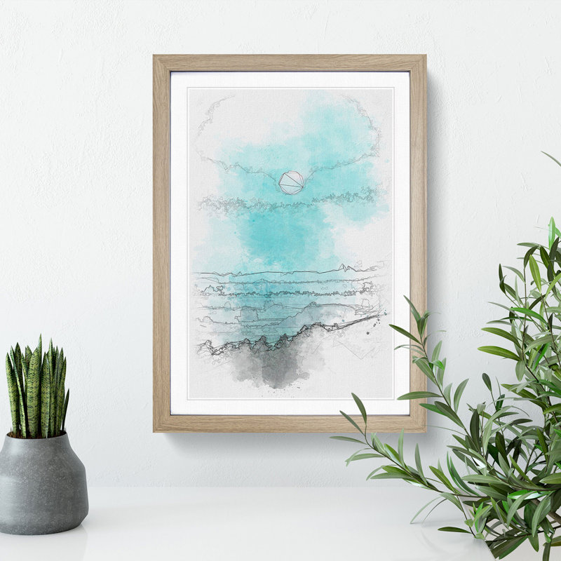 Moon Above Kavala In Greece - Single Picture Frame Painting on MDF, 87cm H x 62cm W x 2cm D, Oak Framed
