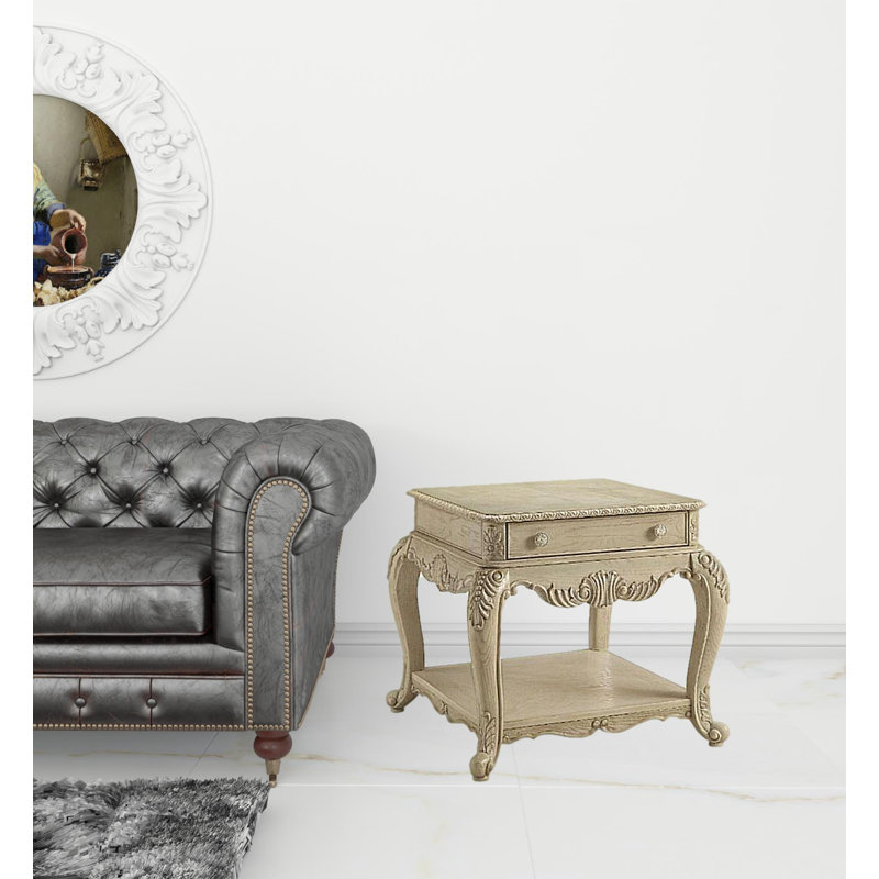 End Table with Storage, Antique White
