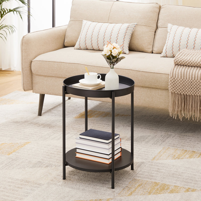 Kappel Steel Tray Top End Table, Black Top/Black Base