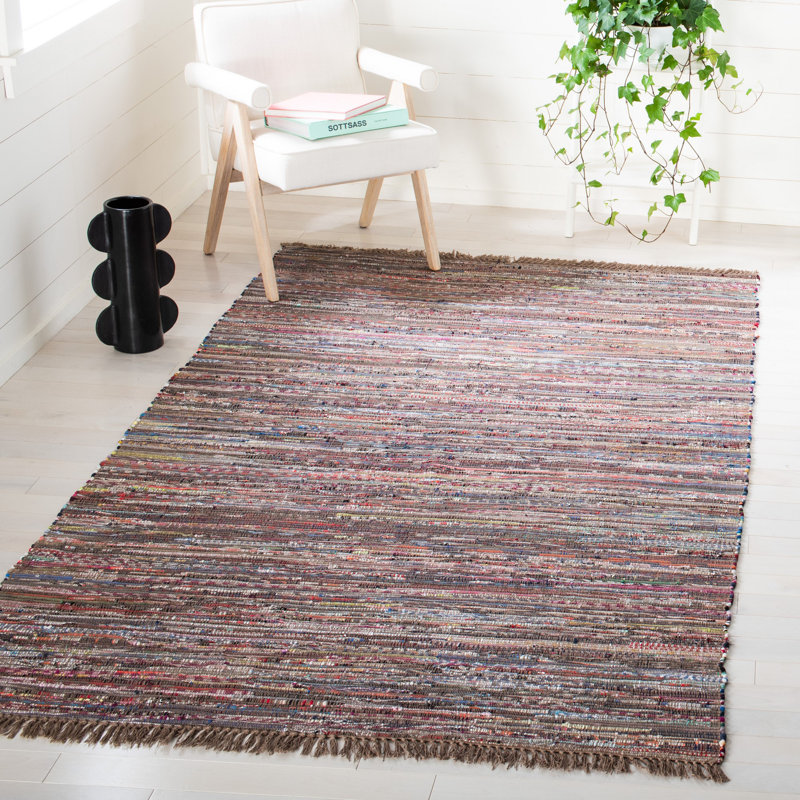 Tapis abstrait en coton tissé à la main Bussard, Rectangle 9 pi x 12 pi