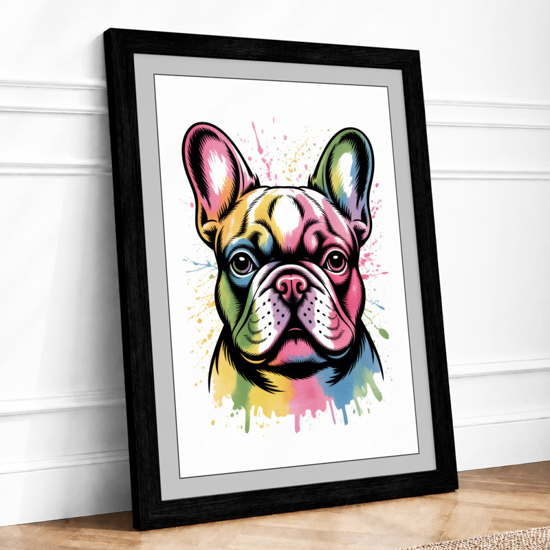 Bulldog Portrait Modern - Framed Print, A1 - 84.1 x 59.4 cm, Black