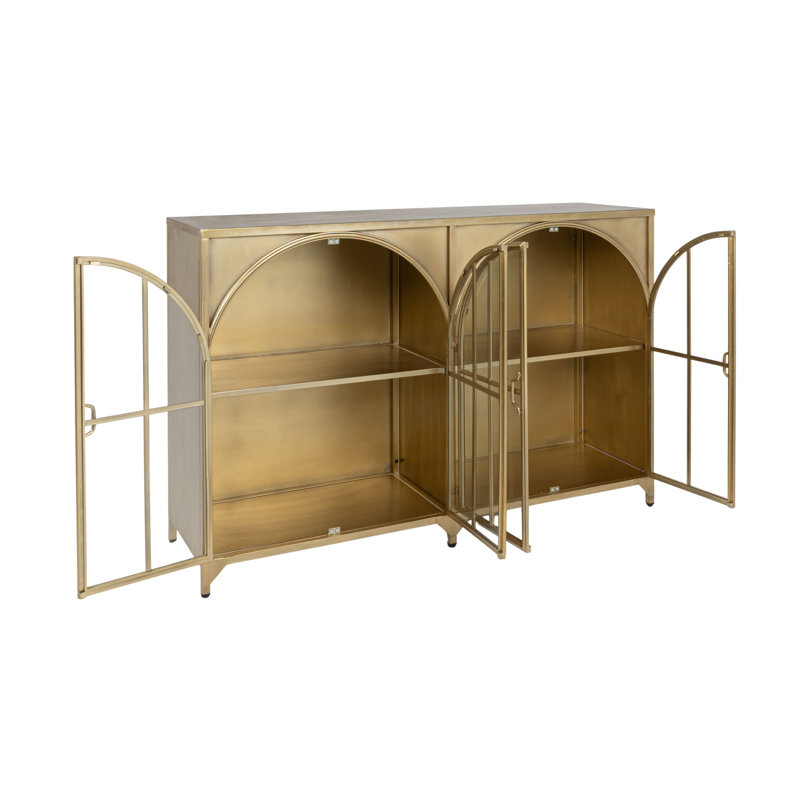 Parisian Arched Glass Door Metal Sideboard, Gold