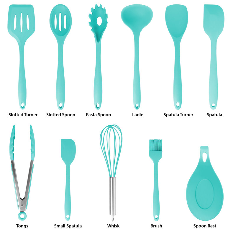 MegaChef Light Teal Silicone 12-Piece Cooking Utensil Set