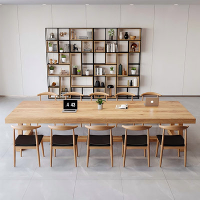 110.24"Industrial style minimalist rectangular natural-color conference table