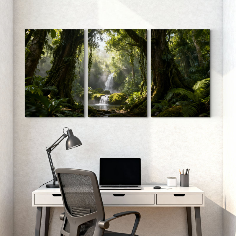 Scénario et paysage urbain, forêt tropicale, cascade, paysage, ensemble de 3 impressions sur toile, H 30 po x l 60 po