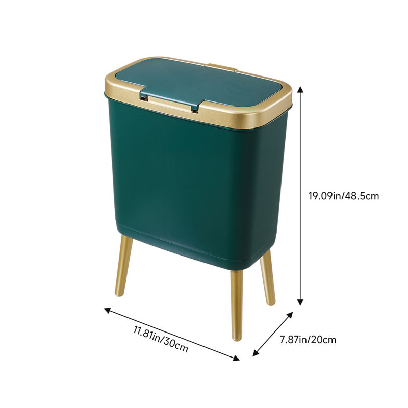 Aleeta PP Open Kitchen Trash Can - 19L, Green/Gold