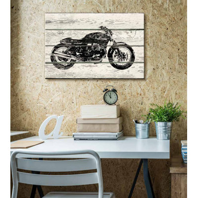 " Woodcut Stencil Motorcycle Artwork Rustic Home Art "