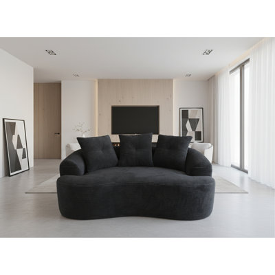 Curved Loveseat Sofa With Pocket Spring Cushions For Soft Seating, Small Space Couch With 3 Throw Pillows, No Assembly Needed