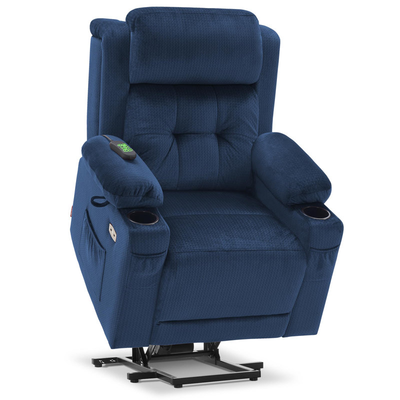 Upholstered Heated Massage Chair, Navy Blue Polyester