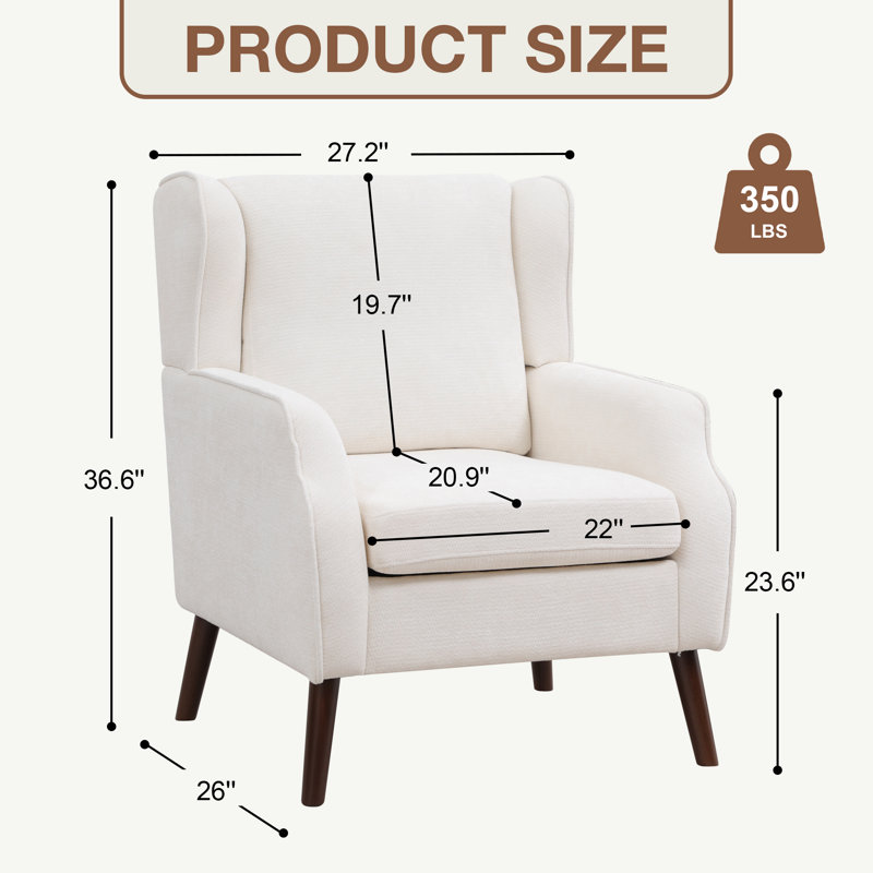 Élégant fauteuil d'appoint à oreilles avec accoudoirs droits contemporains, Beige