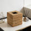 Housse pour boîte à mouchoirs en rotin - Support décoratif carré tissé naturel pour mouchoirs, bureau à domicile ou voiture