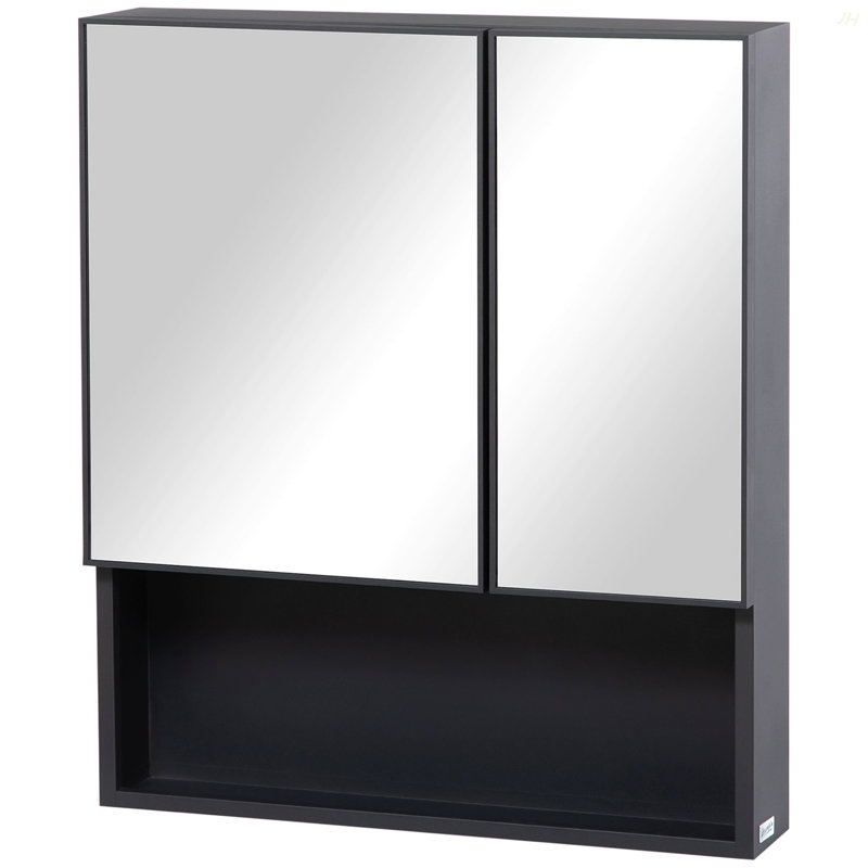 Armoire à pharmacie murale Kleankin, miroir de salle de bain avec portes doubles et tablettes de rangement, noir