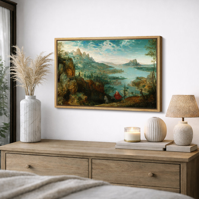 «Mountain Lake Valley», art rétro, images de salle de bureau, impression sur toile encadrée sur toile., H 16 po x l 24 po