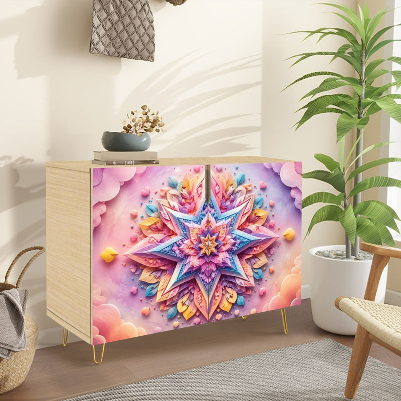 Buffet buffet avec rangement à motif de pastel abstrait et mandala avec 2 portes pour le salon et la cuisine
