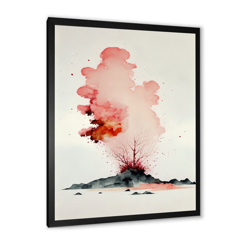 «Red Watercolor Tree on the Mountain II», reproduction sur toile, H 20 po x l 12 po x P 1 po, Cadre photo noir
