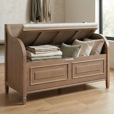 Elegant Solid Wood Hallway Storage Bench With Hidden Compartment And Safety Hinge