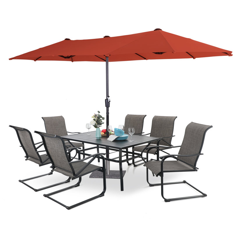 Ensemble de salle à manger rectangulaire pour 6 personnes 60 "avec parasol Arlane, Rouge