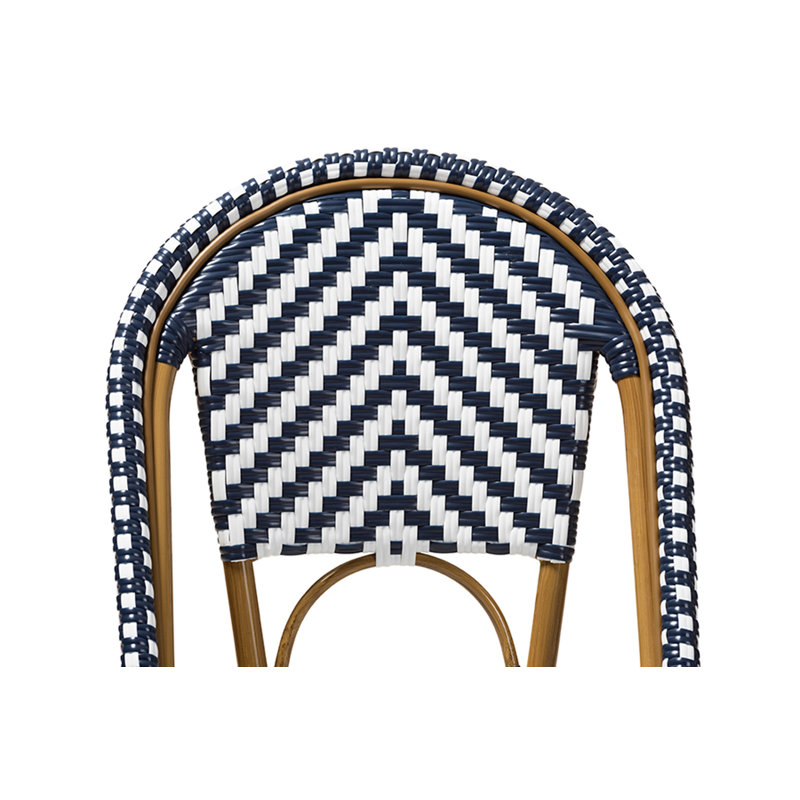 Chaise de patio empilable en bambou Marcell, Bleu / Blanc
