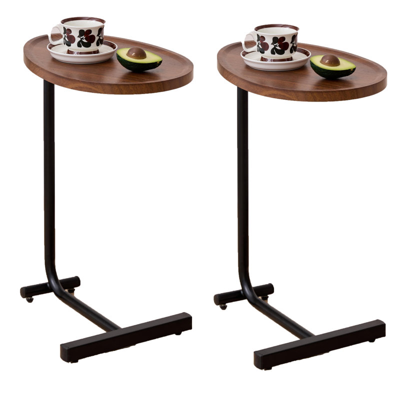 2 pièces, table d'appoint en forme de C brun, petit canapé pour petits espaces, salon, chambre à coucher, Brun / Noir