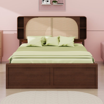 Rattan Headboard Bed With Two Drawers And Trundle