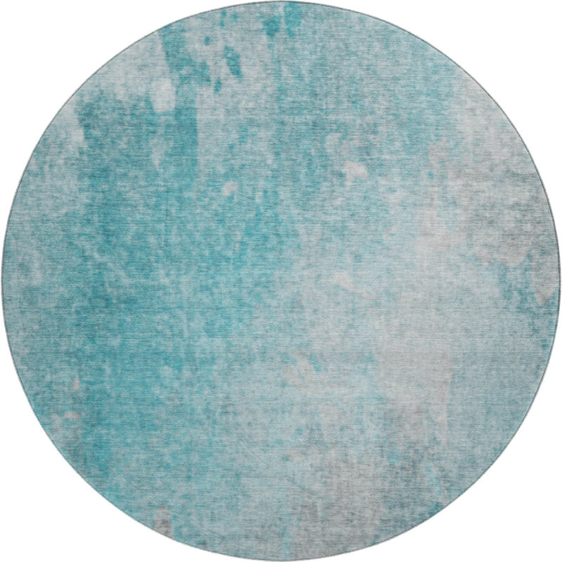 Premium Machine Washable Cerrito AMF562 Teal Rug, Round 8'