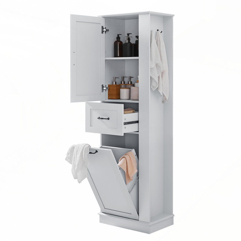 Armoire de rangement de salle de bain moderne avec compartiment inclinable et crochets, Gris