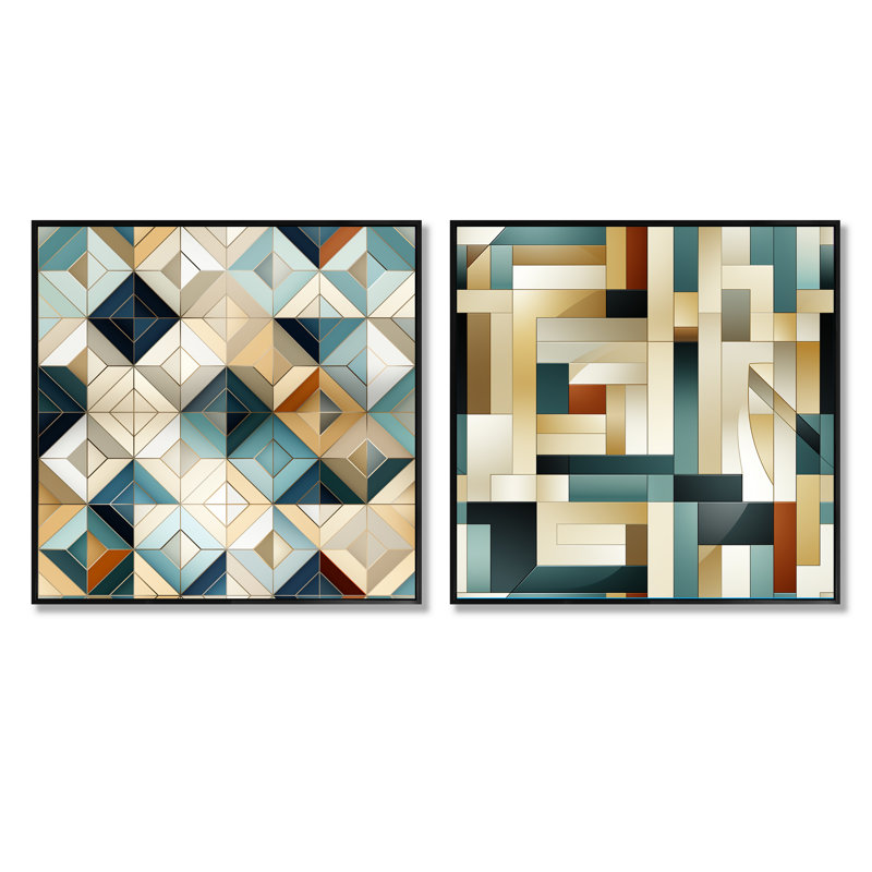 Hayworth - Ensemble de 2 collages carrés à formes abstraites, Cadre flottant noir, H 16 po x l 33 po