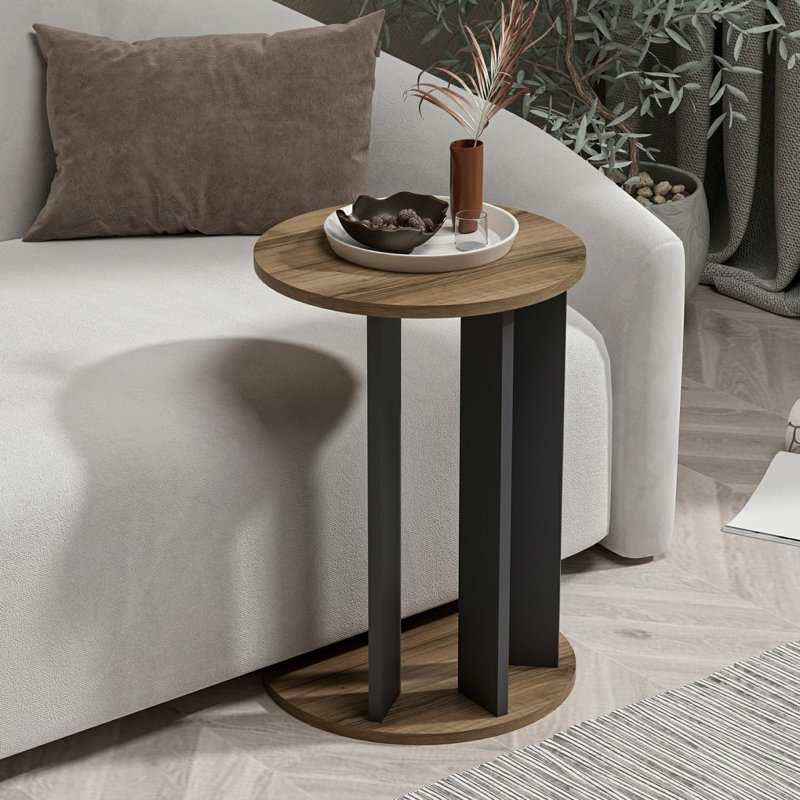 Modern Side Table, Walnut & Anthracite, 13.4 x 25.2 x 13.4 inches | 100% Melamine Coated Particle Board, Thickness: 0.7 inches | Stylish Design for Living Room & Bedroom, Functional & Elegant Home Decor