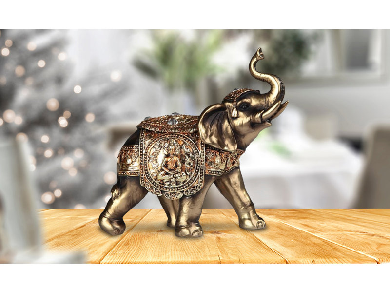 Figurine d'éléphant de couleur laiton de 7 po de couleur ollins d'Ollins