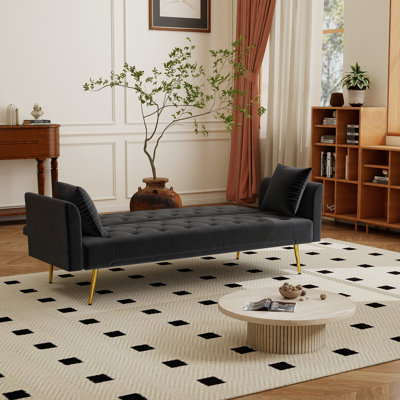 Canapé-lit 72 po en velours convertible capitonné à boutons Chesterfield pour petit salon