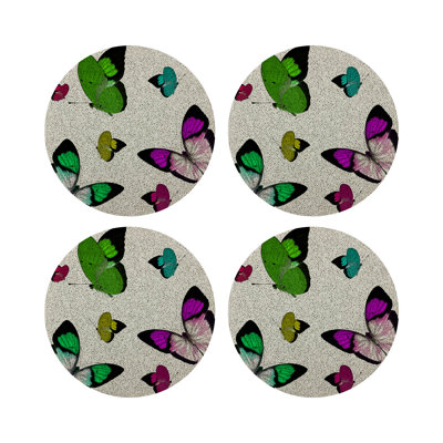 Butterflies Vegan Leather Round Pebble Placemat