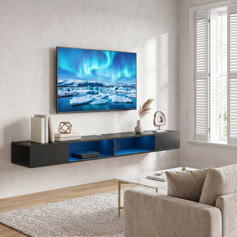 Meuble télé, centre de divertissement moderne avec lumières DEL RVB, noir, Noir