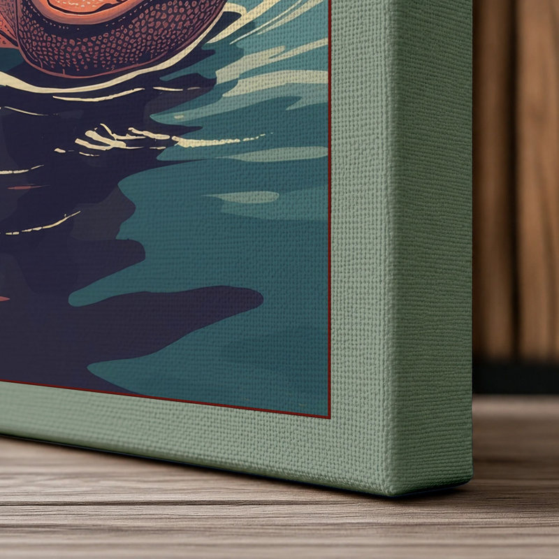 Hippopotamus Rising Retro - Wrapped Canvas, 24x16 - 61.0 x 40.6 cm, Sage Border